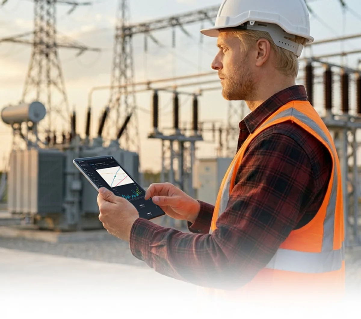 Grid operator using a tablet in a substation