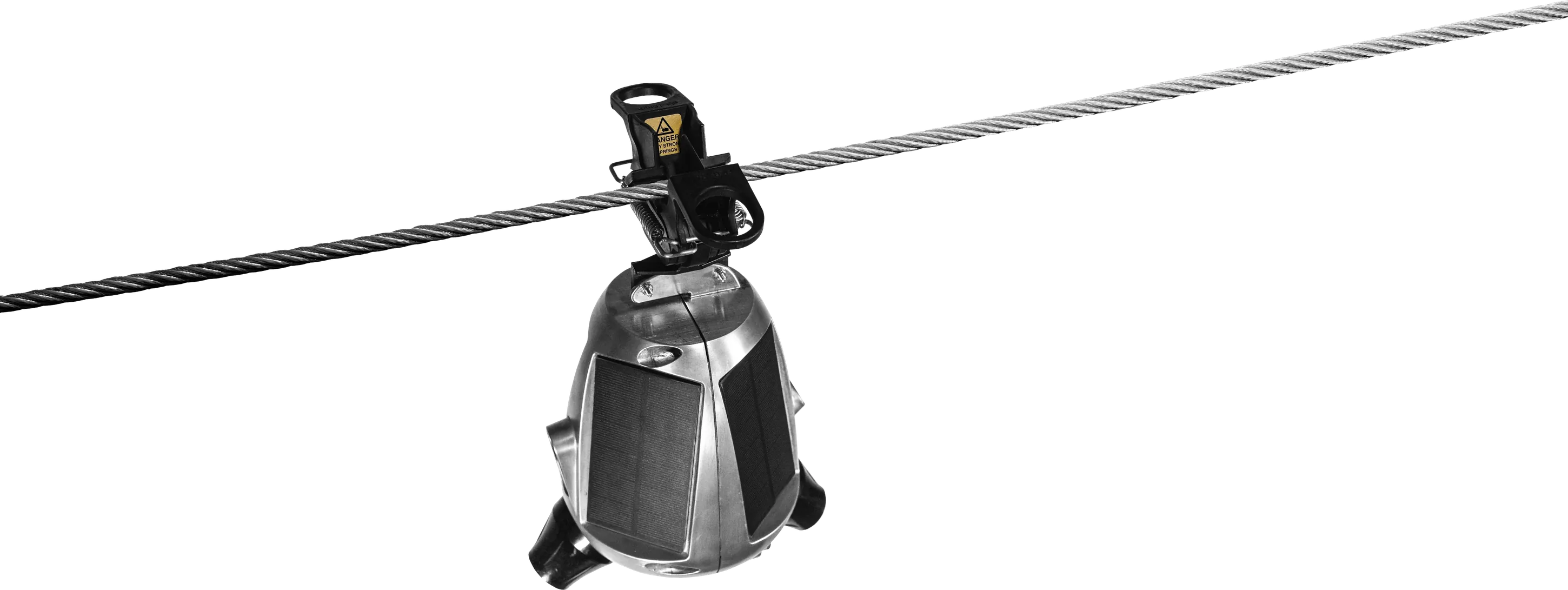 SENTRI sensor hanging from an overhead power line